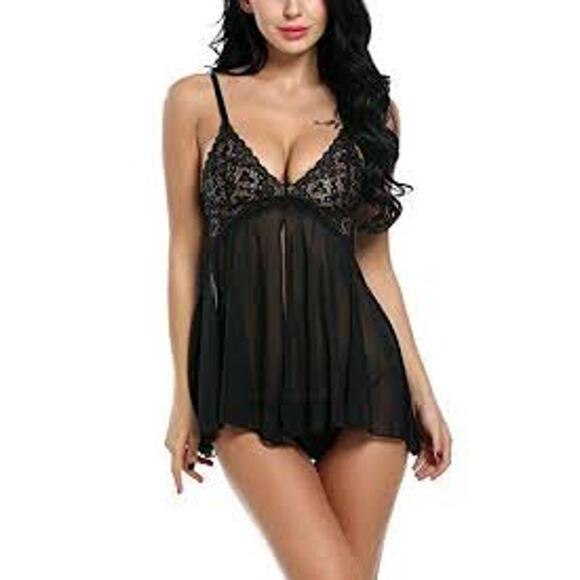NWT AVID LOVE Black Lace Baby Doll w/Hipsters Bundle Lingerie XXL - Picture 1 of 10